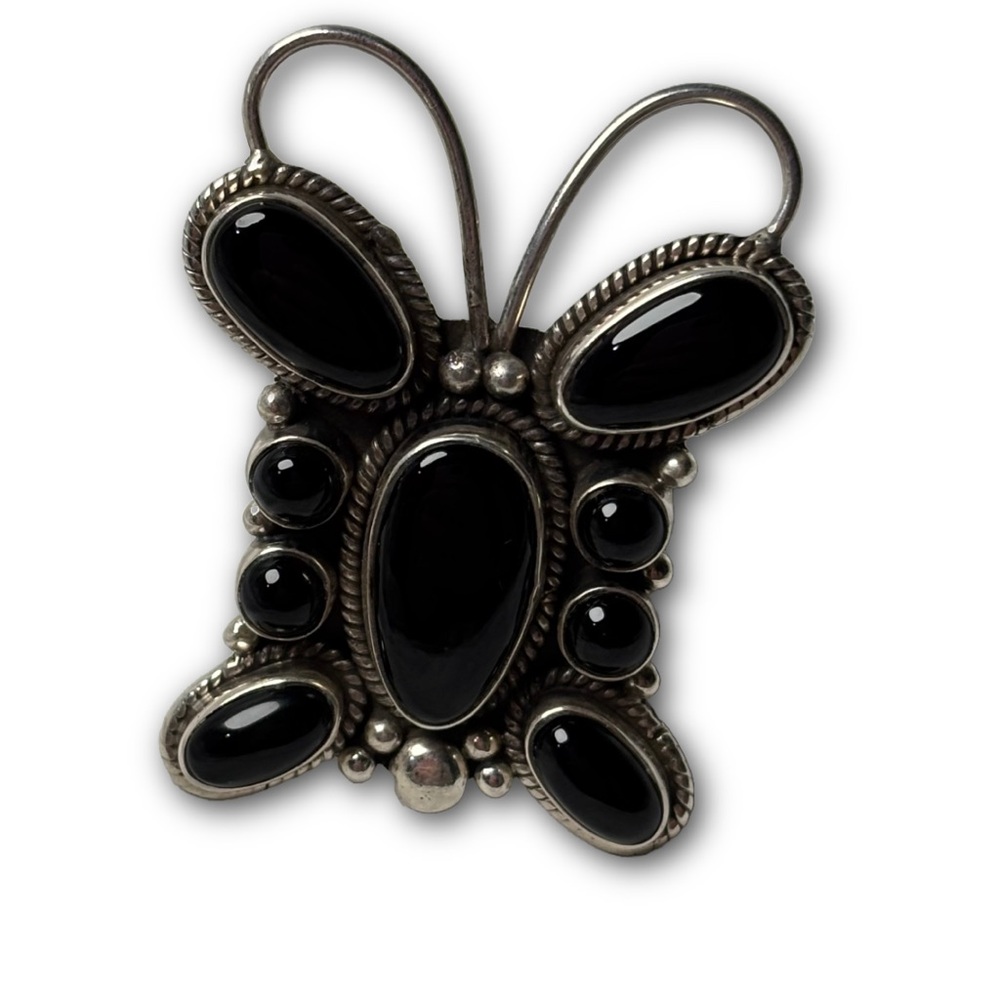 Sterling Silver Onyx Butterfly Ring